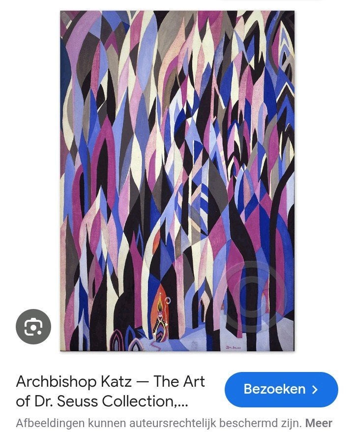 Textielkunst kubisme stijl o.a Dr Seuss, Ophalen of Verzenden