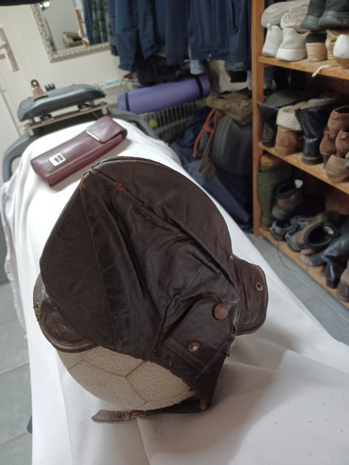 Vintage Leren Vliegerkap/Motorhelm - Bruin, Ophalen of Verzenden