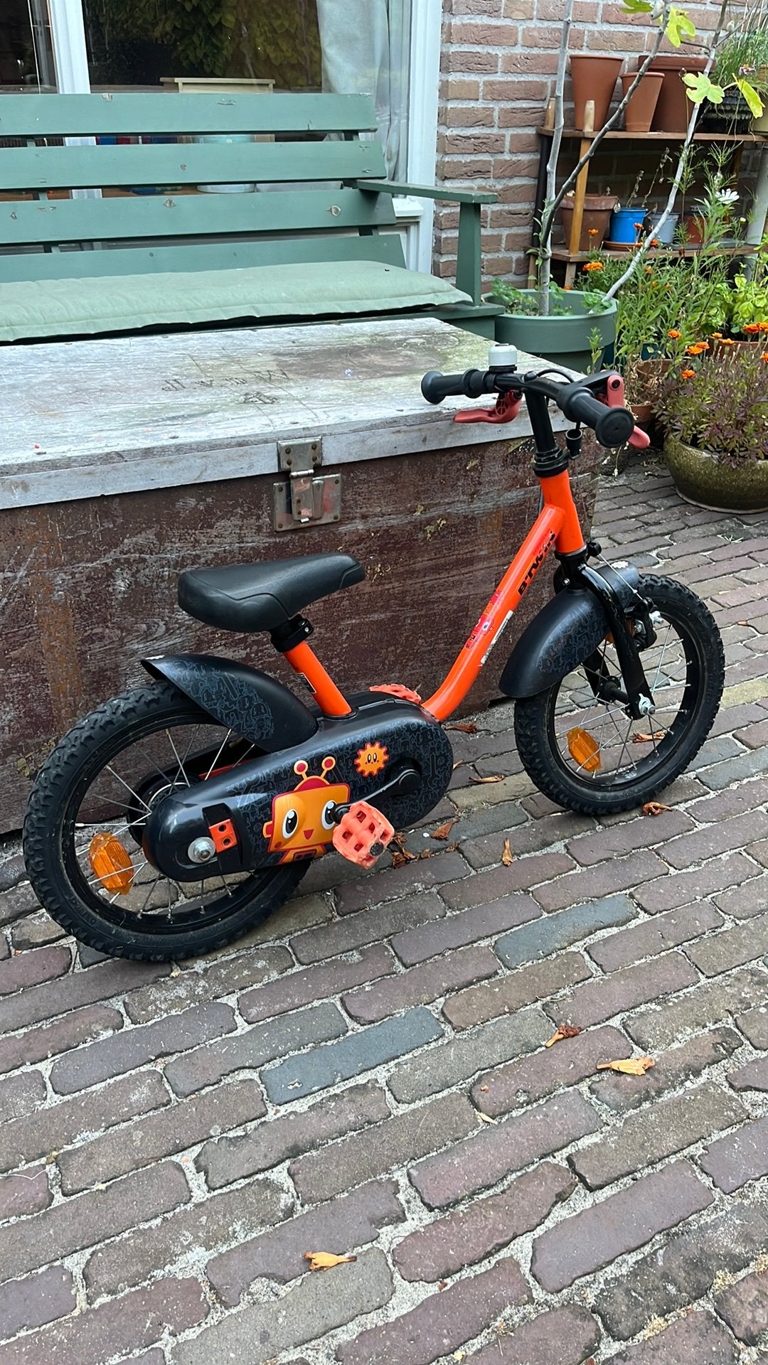 Btwin 14 inch kinderfiets oranje, Ophalen, Gebruikt, Velgrem, Minder dan 16 inch