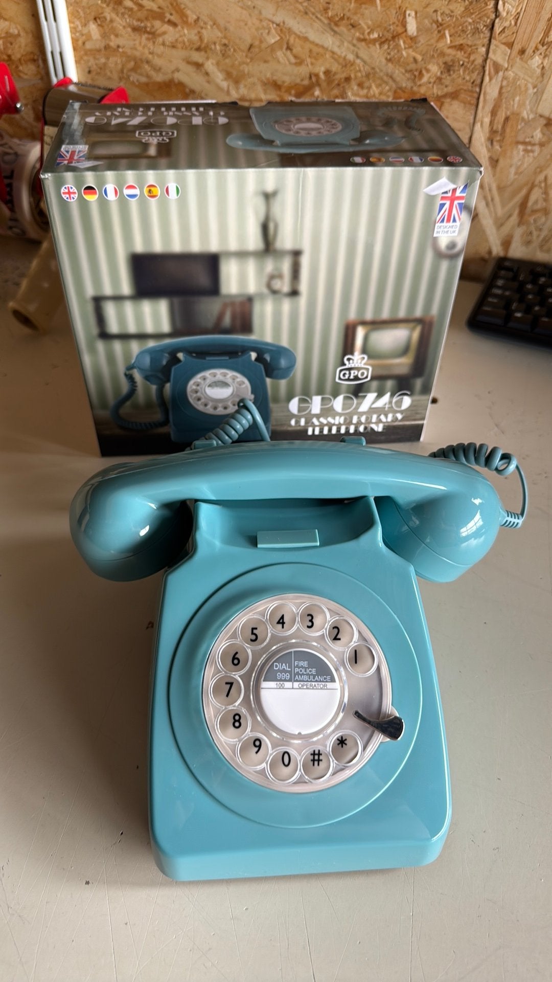 Blauwe retro telefoon met draaischijf, Ophalen of Verzenden, Zo goed als nieuw, Met draaischijf