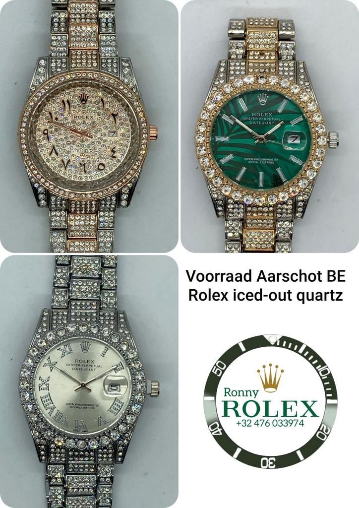 Iced-out quartz RLX, Ophalen of Verzenden, Waterdicht, Nieuw, Zilver