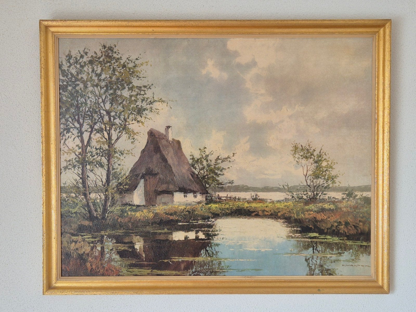 Landschap met boerderij van H. Walter, Ophalen, 50 tot 75 cm, Schilderij