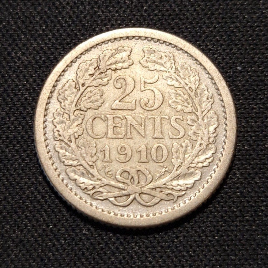 25 cent 1910, Verzenden, Zilver, 25 cent, Koningin Wilhelmina