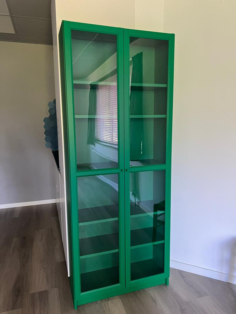 Billy Ikea vitrinekast groen, limited edition, Ophalen, 200 cm of meer, 50 tot 100 cm, Zo goed als nieuw
