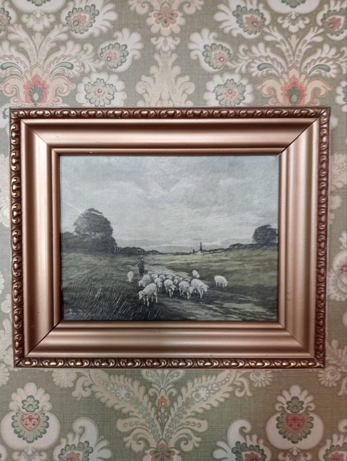 Klassiek schilderij: Herder met kudde schapen, Antiek en Kunst, Ophalen, Doek, Dieren, Olieverf