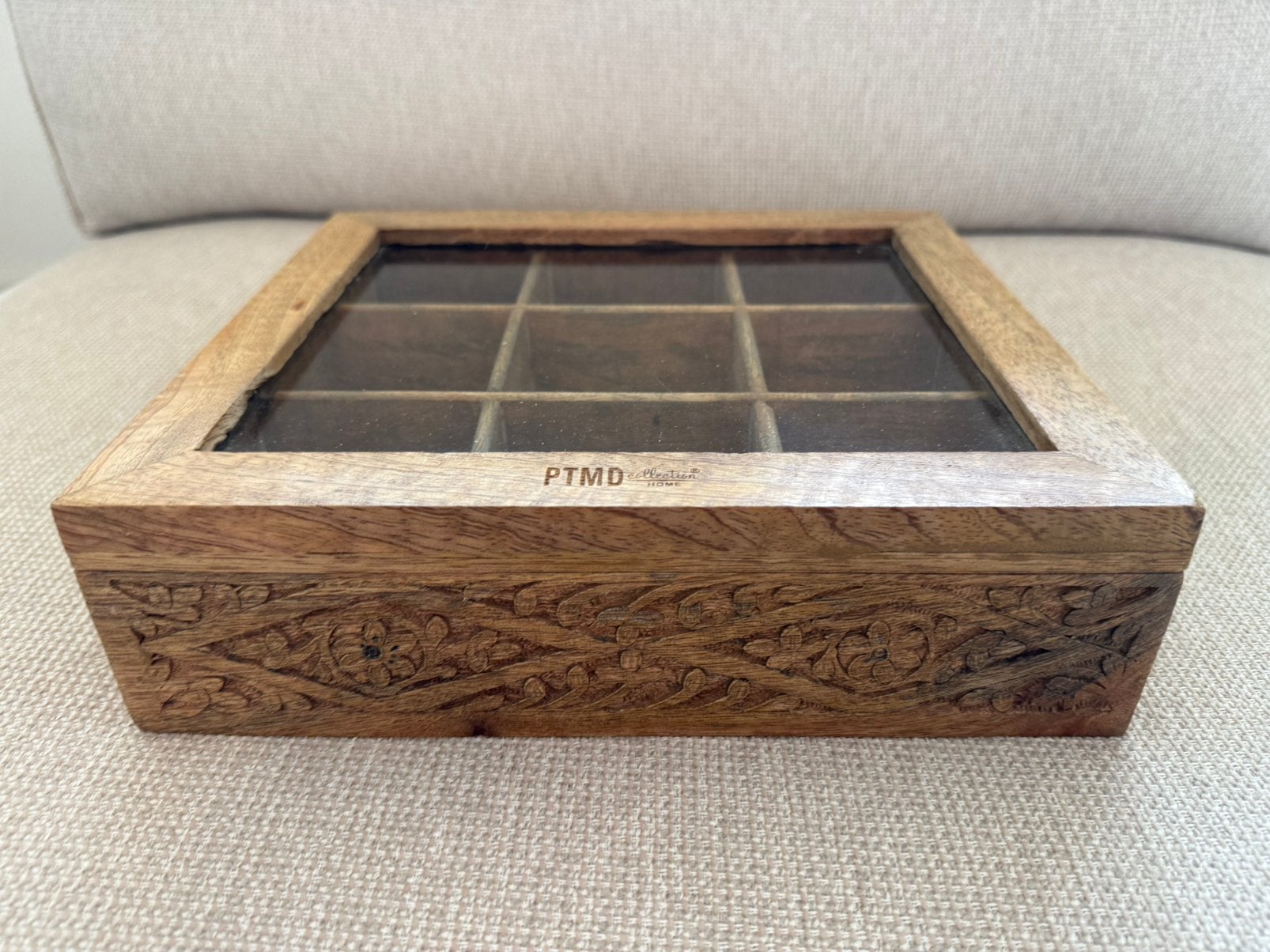 Mooie houten theedoos met houtwerk, Ophalen, Opbergdoos