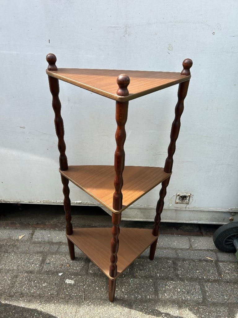 Vintage houten hoekrekje met 3 etages H89xB41xD24, Ophalen, Gebruikt, Rek/stellage, Hout