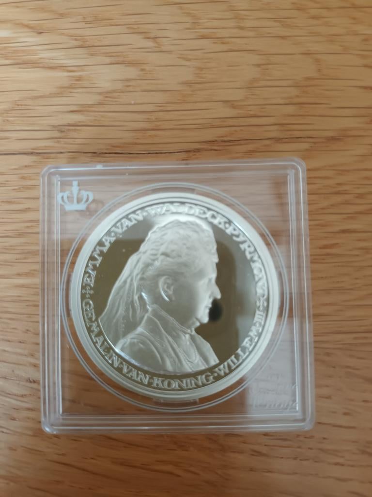 Zilveren Herdenkingsmunt Koningin Emma (1858-1934), Ophalen, Koning Willem III, Zilver, Overige waardes