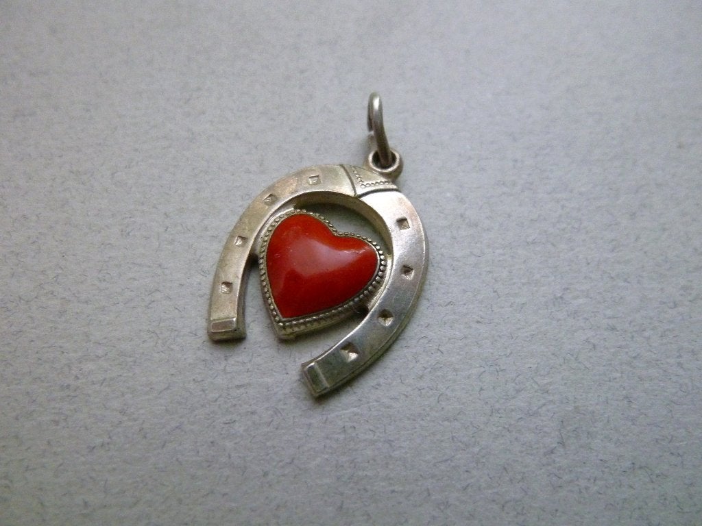 Oude bedel zilver Hoefijzer met Hart email geluksbedel, Verzenden, Zilver, Hanger