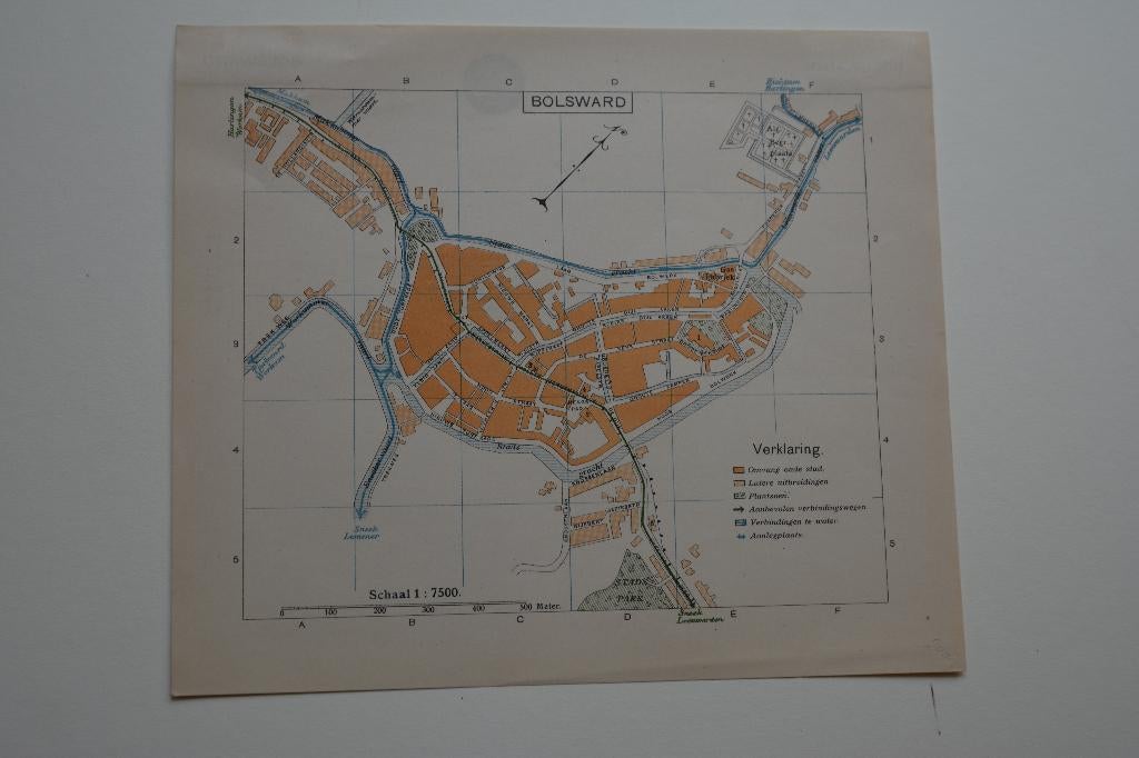 BOLSWARD PLATTEGROND CHROMOLITHO ANWB 1901-1920 E86, 2000 tot heden, Verzenden, Cartografie, 19 cm