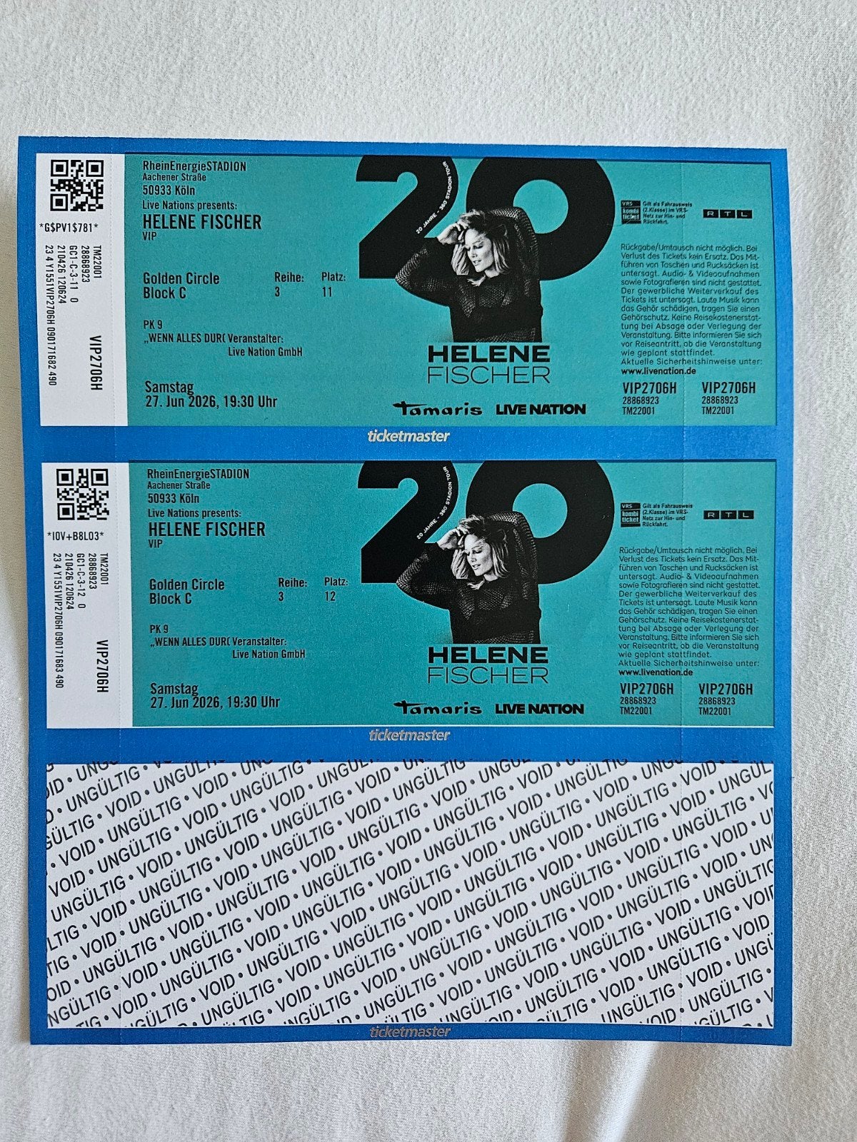 2 VIP tickets Helene Fischer zaterdag 27 juni 2026 19:30., Twee personen, Juni
