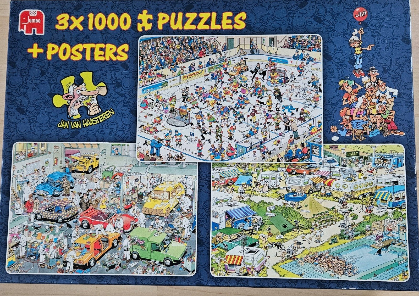 Jan van Haasteren 3x1000 stukjes puzzels + posters, Ophalen of Verzenden, 500 t/m 1500 stukjes, Zo goed als nieuw, Legpuzzel