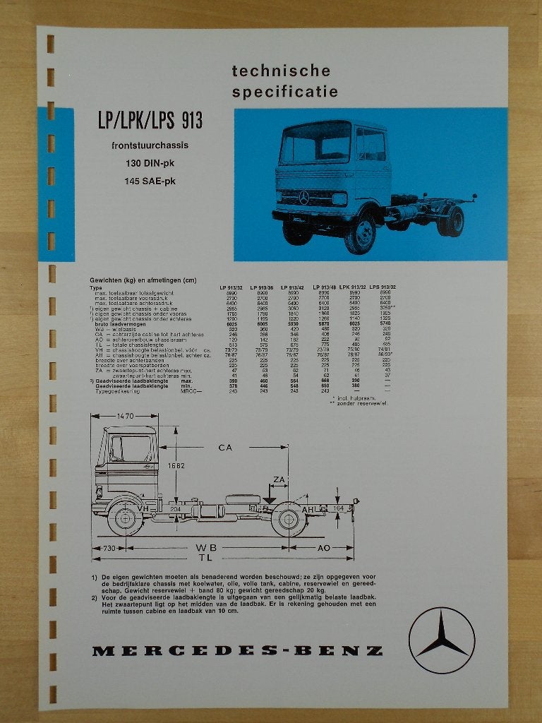 Mercedes LP LPK LPS 913 Technische Specificatie folder 1973, Zo goed als nieuw, Mercedes-Benz, Mercedes, Ophalen of Verzenden