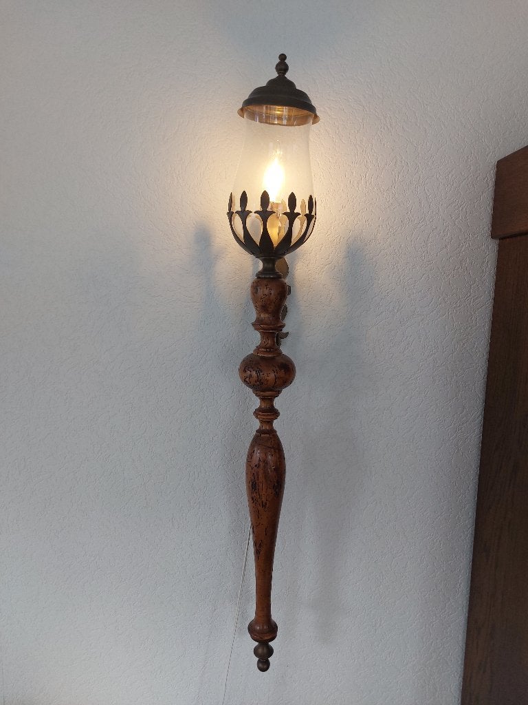 vintage toorts wandlamp, Ophalen, Gebruikt, Bruin, Overige fittingen