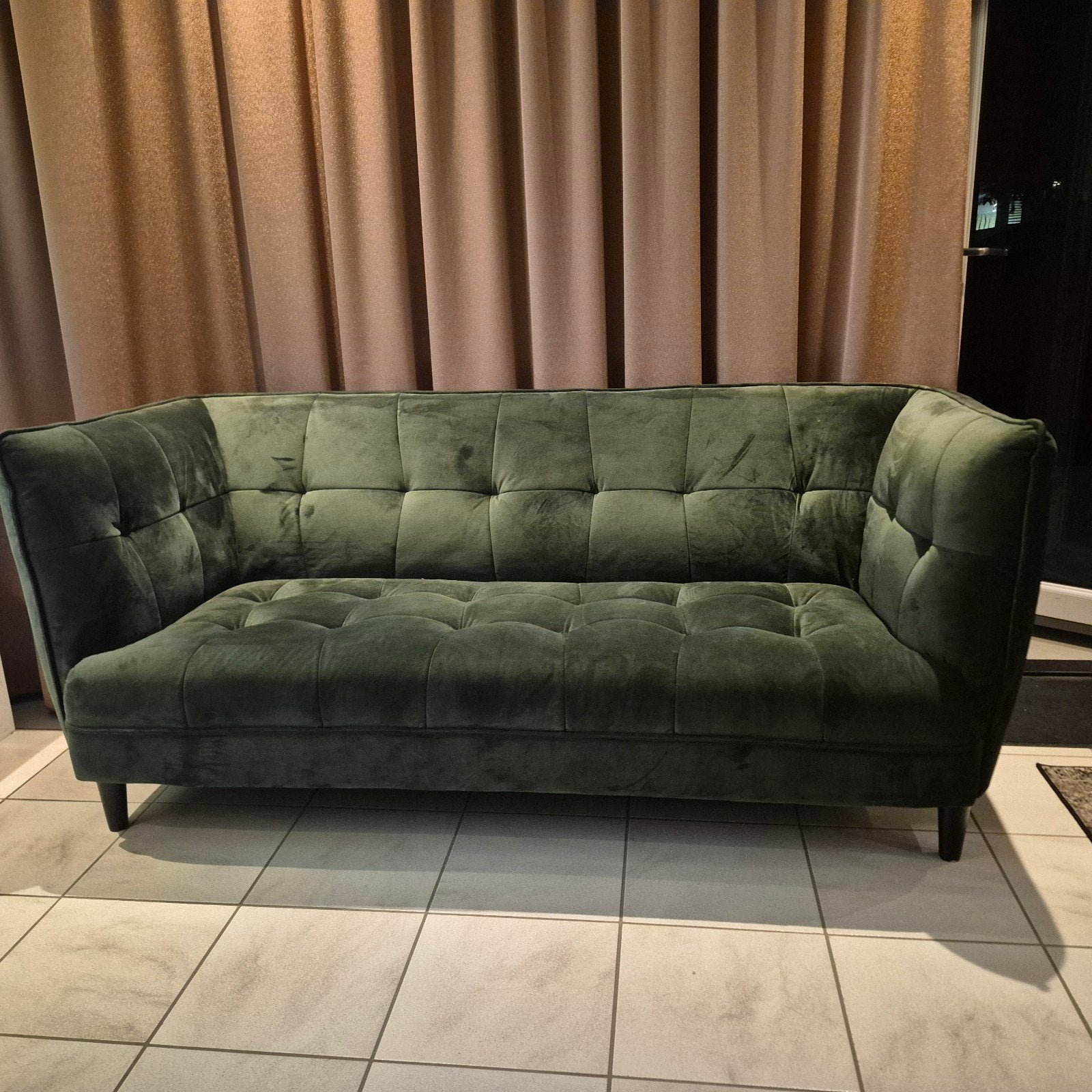 Stijlvolle Groene Fluweel 2-zitsbank, Huis en Inrichting, Ophalen, 150 tot 200 cm, Tweepersoons, 75 tot 100 cm