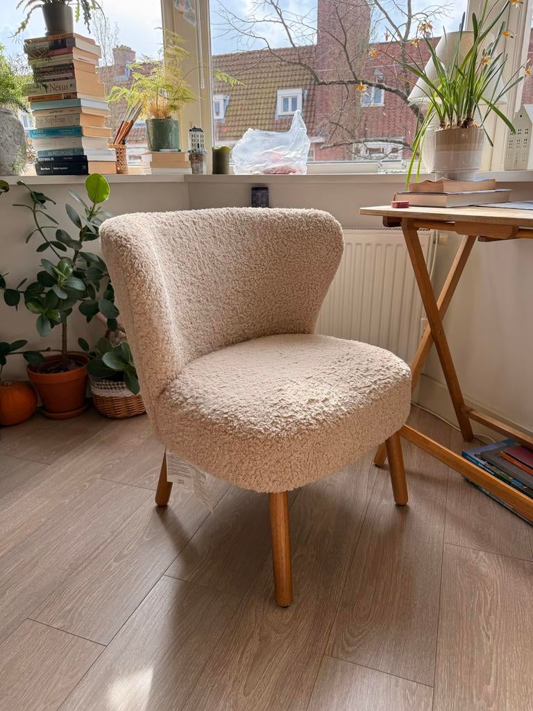 zarahome Crèmekleurige stoel met teddy stof, Huis en Inrichting, Ophalen, Gebruikt, Overige kleuren, Eén