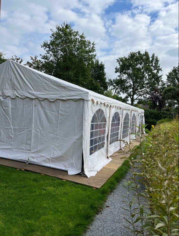 TE HUUR; Partytent feesttent 12x5 meter, Gebruikt, Partytent, 4 tot 6 meter, 8 meter of meer