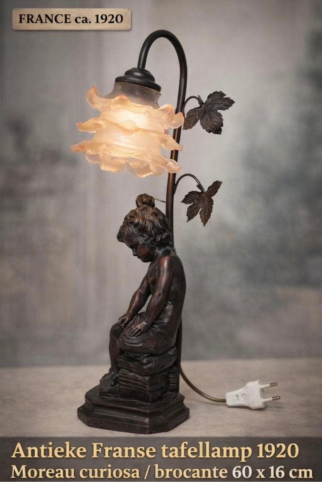Antieke Franse lamp 1920 moreau barok antiek bronzen effect, Antiek en Kunst, Ophalen of Verzenden
