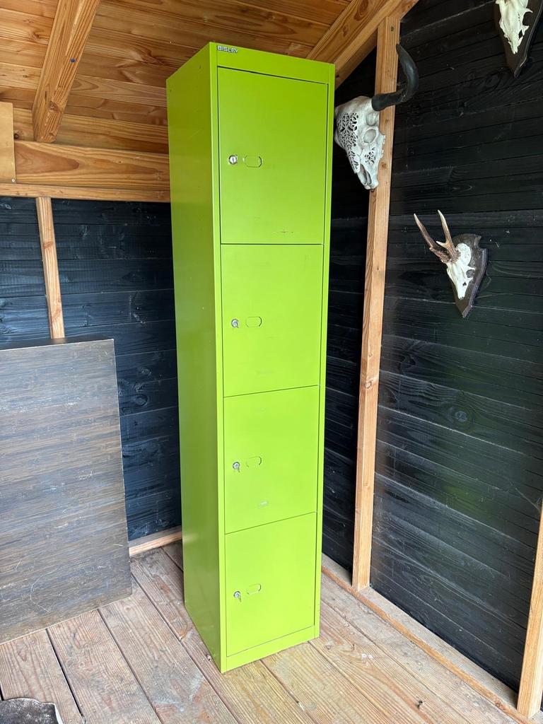 Groene metalen locker met 4 vakken vintage retro, Huis en Inrichting, Ophalen, Gebruikt