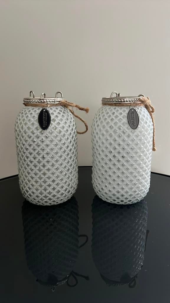 Riverdale theelichthouders woonaccessoires 2x 16cm hoog, Ophalen of Verzenden, Zo goed als nieuw, Rond, Riet