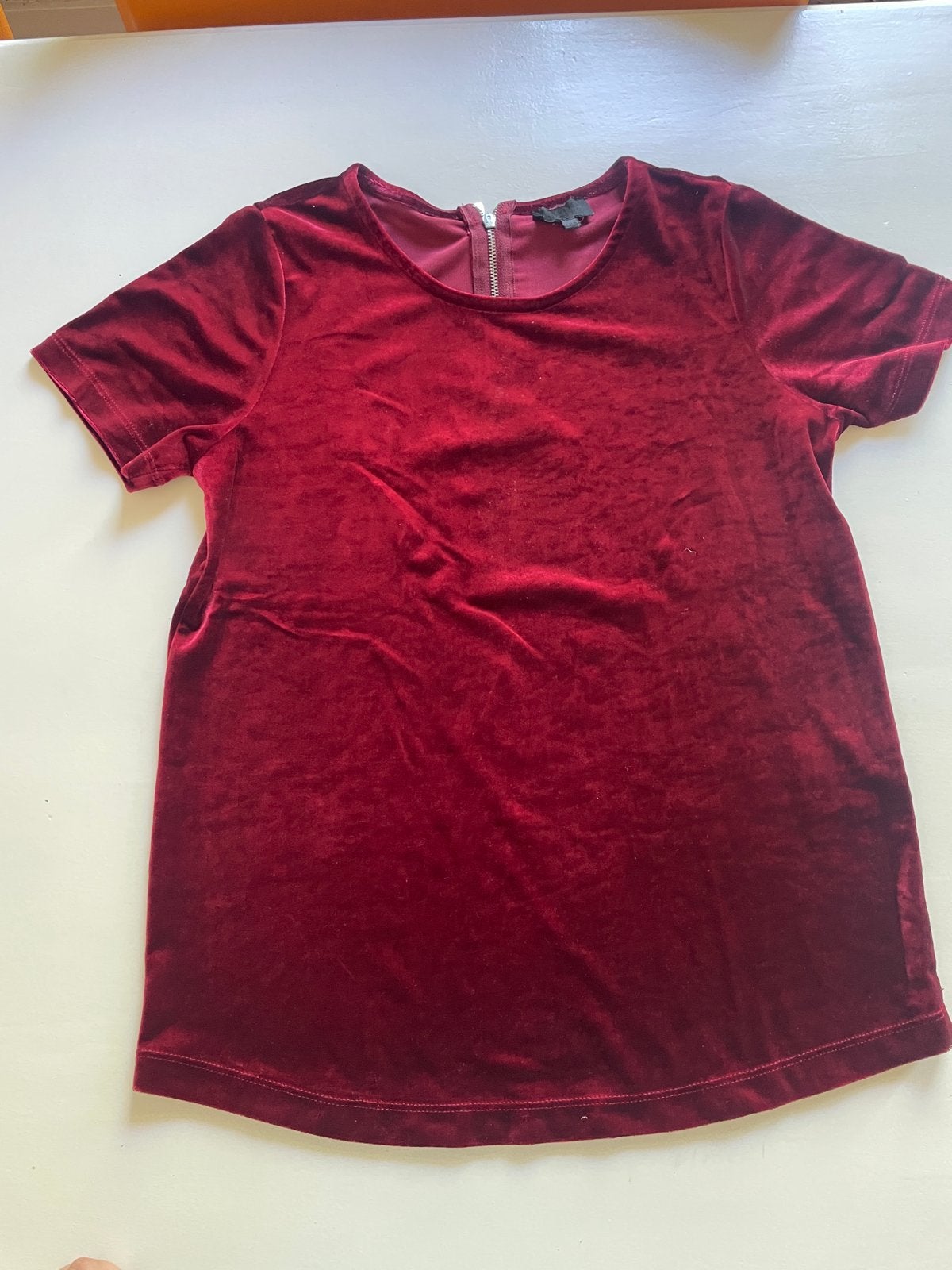 Bordeauxrood fluwelen T-shirt met rits, Ophalen of Verzenden, Zo goed als nieuw, Korte mouw, Maat 34 (XS) of kleiner