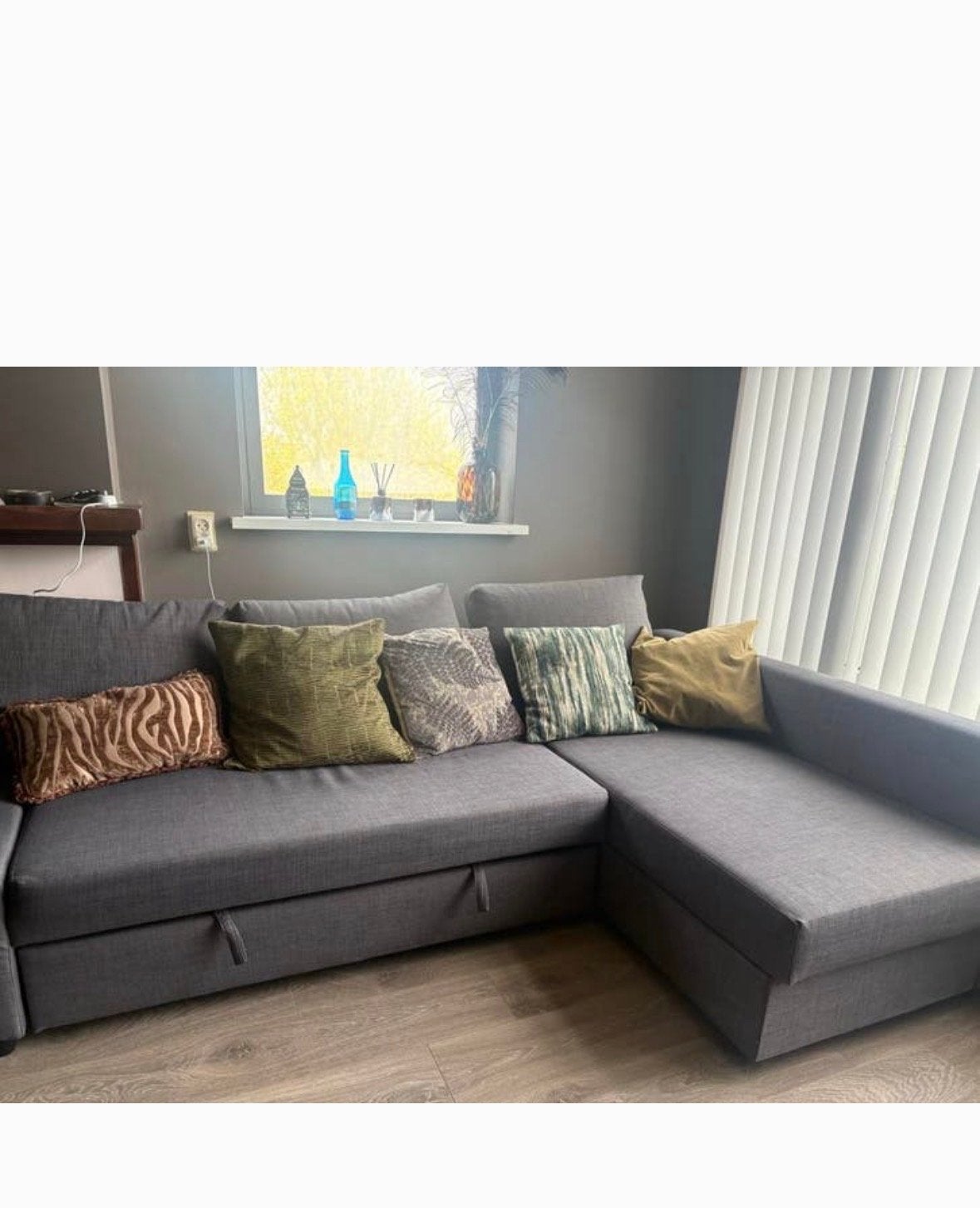 Grijze Hoekbank met Slaapfunctie en Opbergruimte IKEA, Huis en Inrichting, Banken | Bankstellen, 250 tot 300 cm, Gebruikt, 100 tot 125 cm