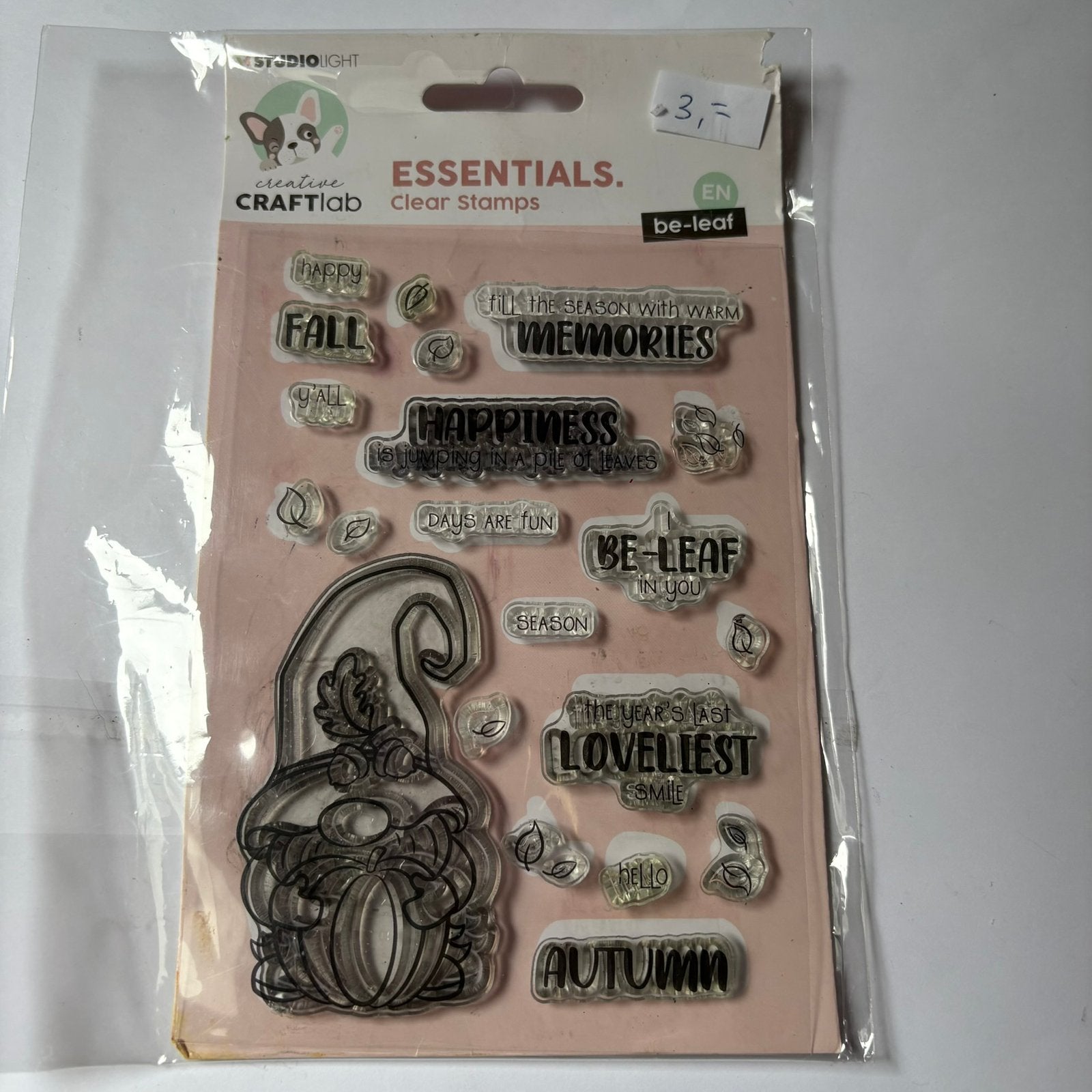 Craftlab stempels be- leaf met gnome, Hobby en Vrije tijd, Ophalen of Verzenden, Zo goed als nieuw, Houten stempel