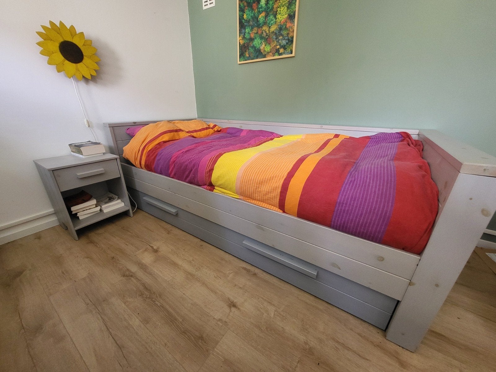 Woood bed Dennis met bedlade en nachtkastje, Ophalen, 90 cm, Eenpersoons, Zo goed als nieuw