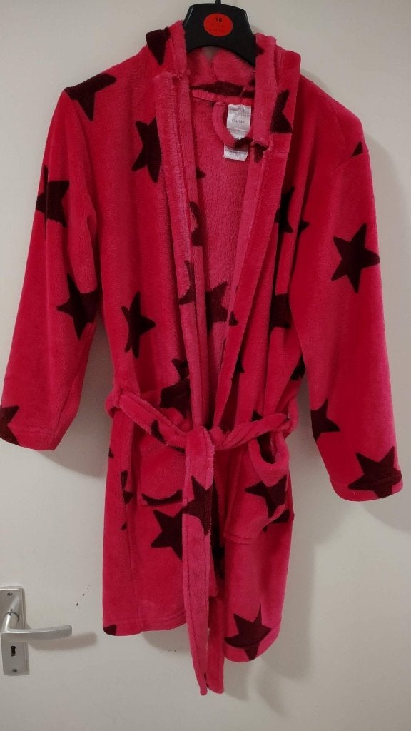 Roze badjas met sterren en capuchon en zakken, Kinderen en Baby's, Nacht- of Onderkleding, Gebruikt, Europe Kids, Meisje