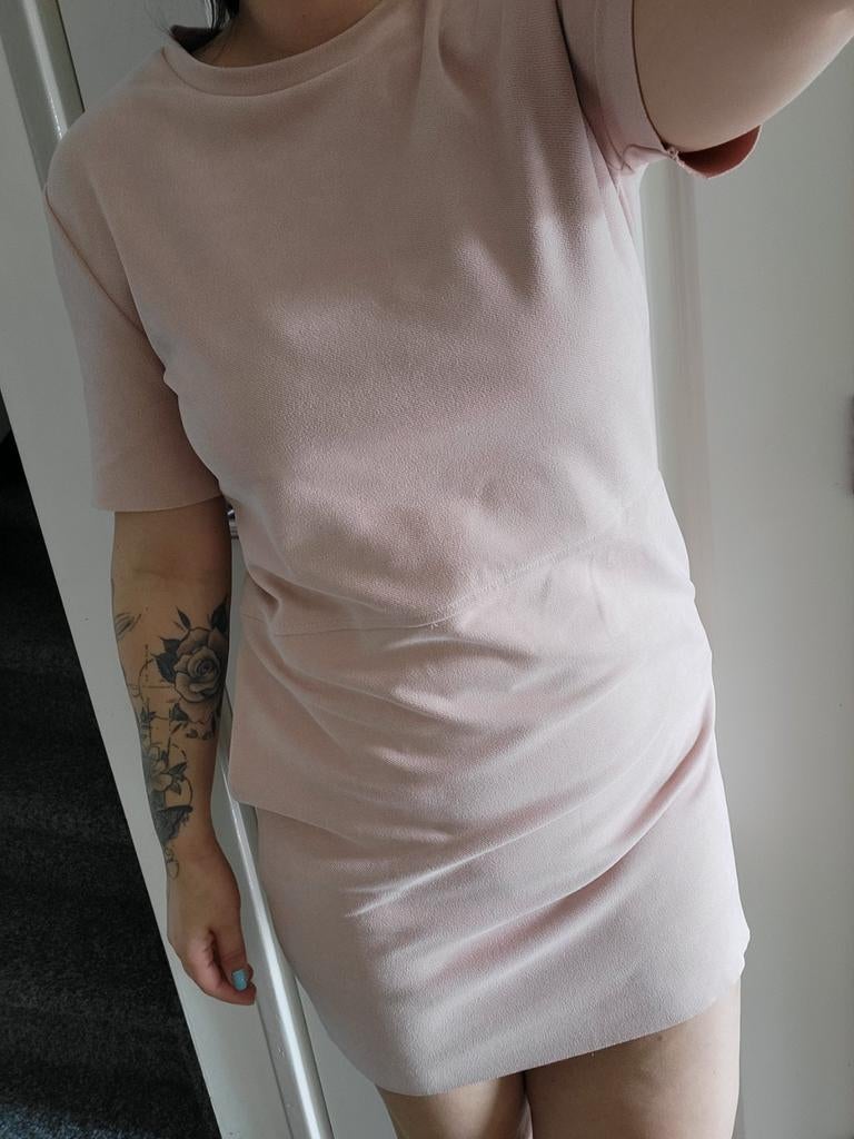 Zara lichtroze jurk korte mouwen zakken basic s 36, Zara, Ophalen of Verzenden, Zo goed als nieuw, Roze