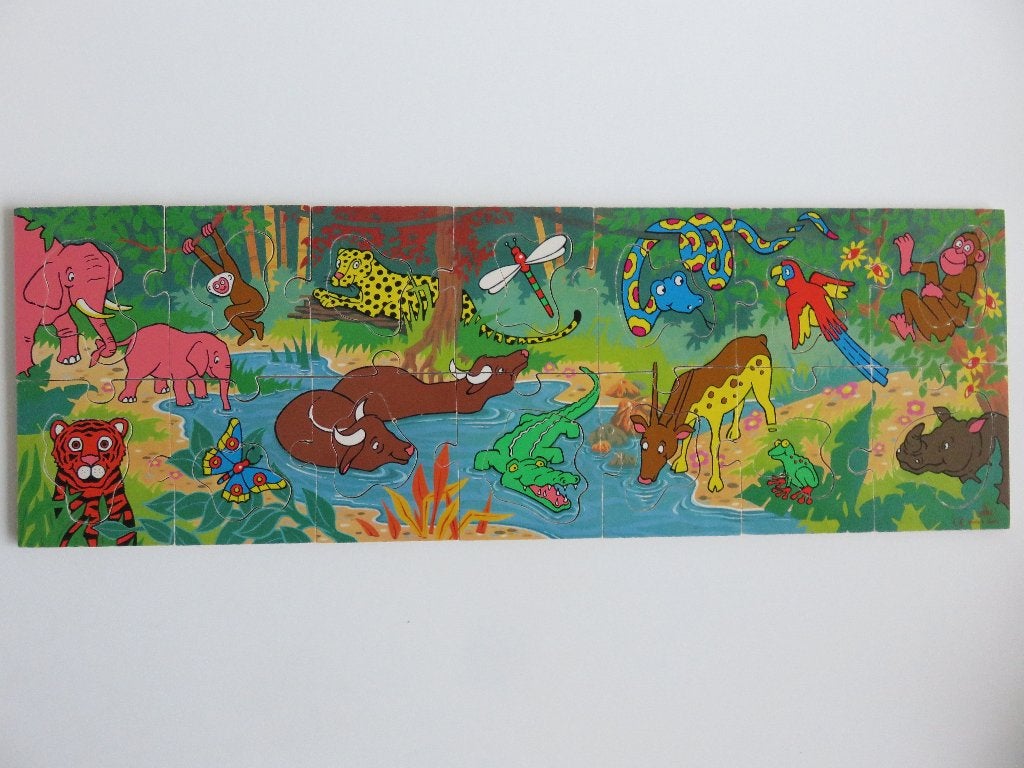 ELC grote Houten jungle dieren puzzel, 28 stukjes, 2 tot 4 jaar, 10 tot 50 stukjes, Ophalen of Verzenden, Zo goed als nieuw