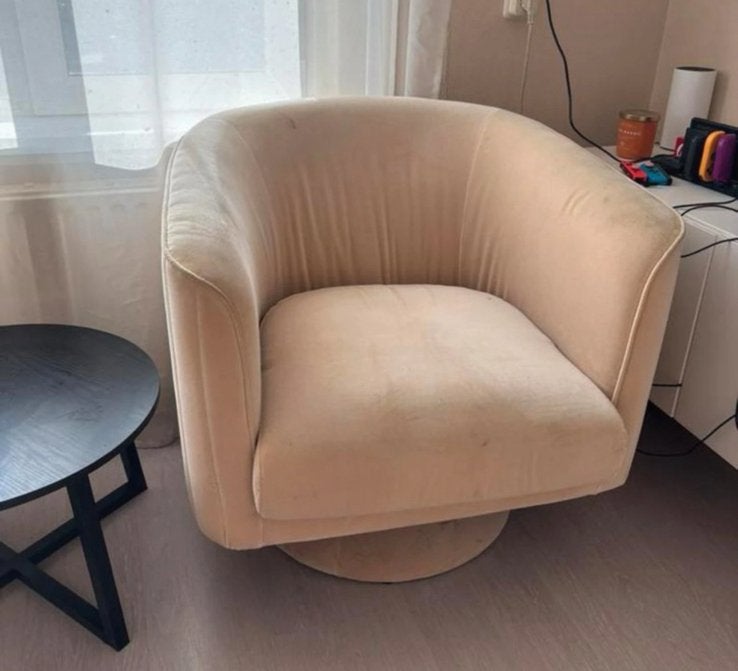 Beige draaistoel fluweel, Huis en Inrichting, Fauteuils, Ophalen, Gebruikt, 75 tot 100 cm