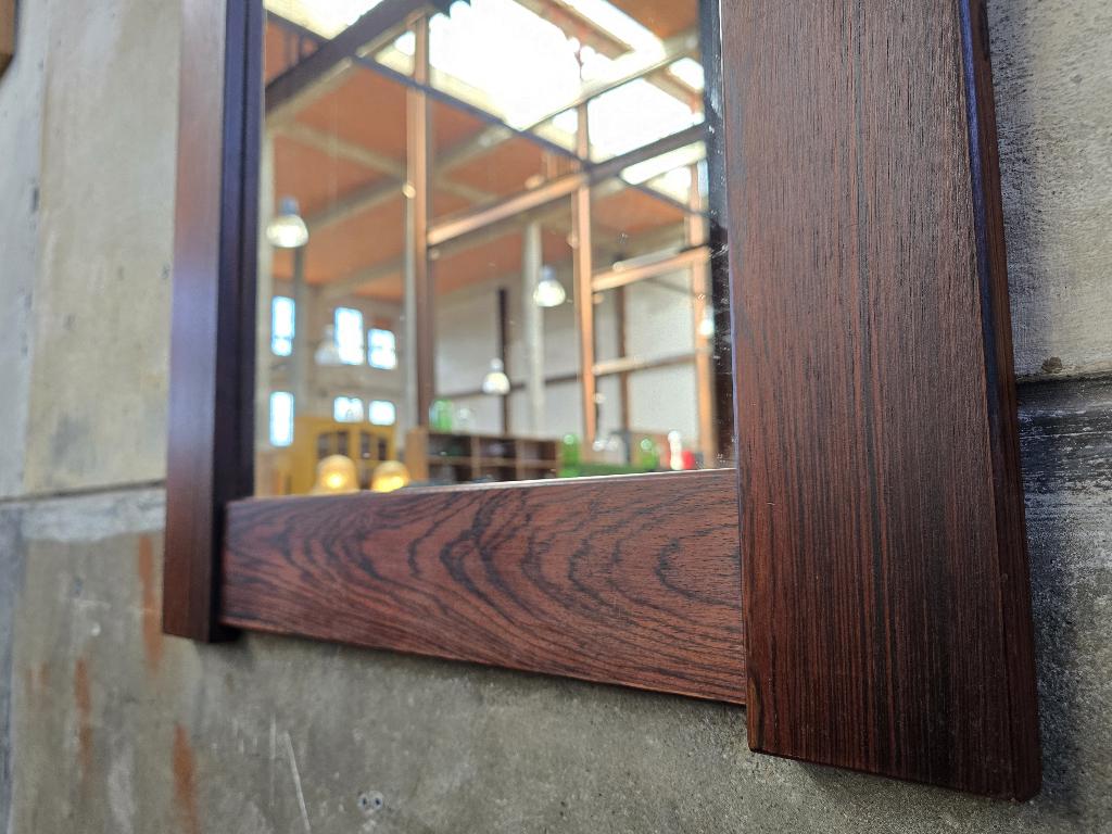 Mid Century Deens Design Spiegel Palissander Hout Vintage, Gebruikt, 100 tot 150 cm, Ophalen of Verzenden, Rechthoekig