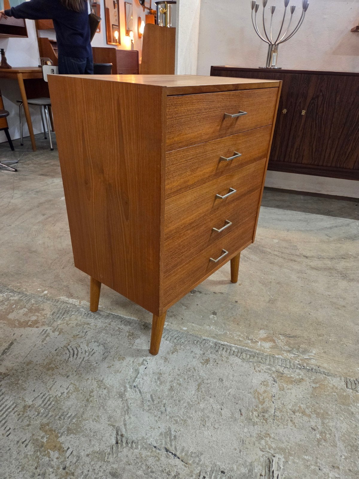 Vintage ladenkast met vijf lades teak, Ophalen, 5 laden of meer, 50 tot 100 cm, X