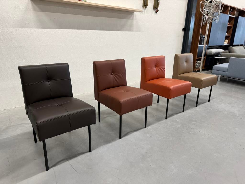 4 Nieuw Gelderland 7714 Knopenstoel Leer Design stoel, Huis en Inrichting, Stoelen, Bruin, Nieuw, Leer, Vier