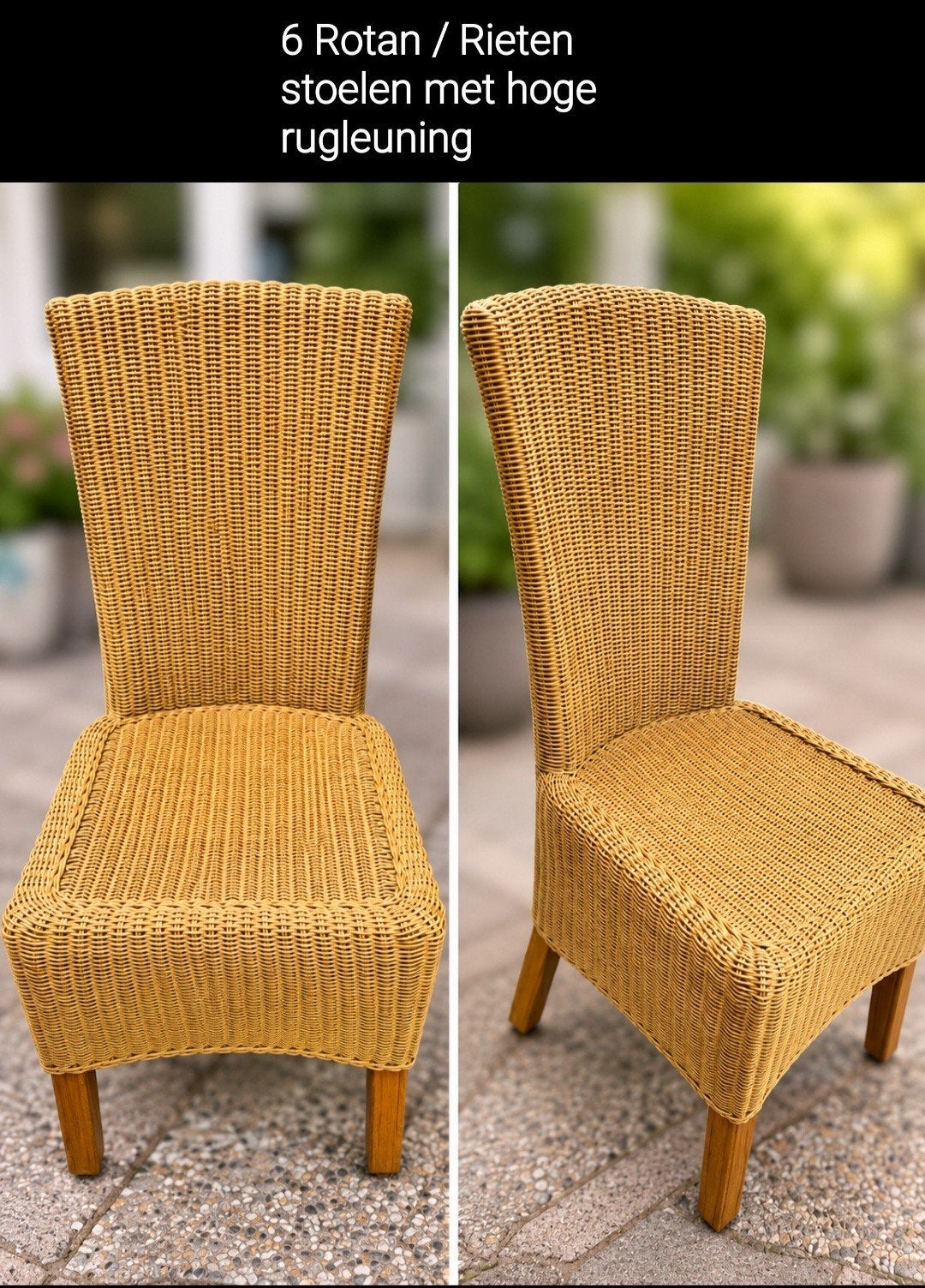 6 rotan / rieten stoelen, hoge rugleuning, binnen of buiten, Ophalen, Gebruikt, Overige kleuren, Landelijk, Bohemian