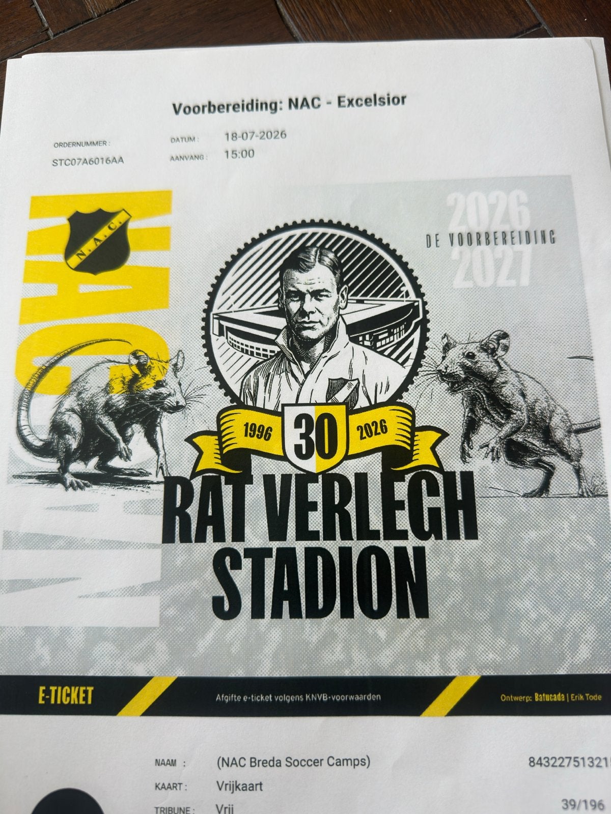 Twee entree kaarten NAC vs Excelsior 18-07, Losse kaart, Twee personen, Juli
