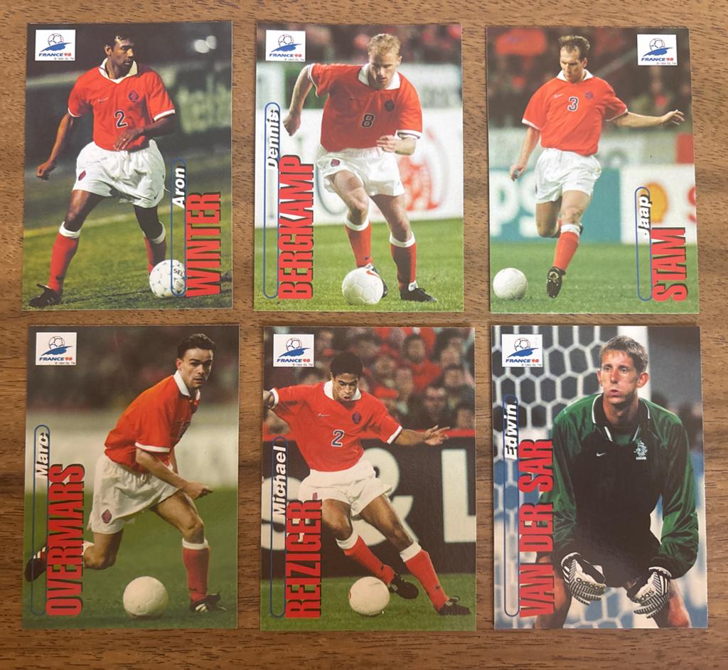 WK 1998 Voetbalplaatjes Oranje Spelers (6 stuks), Ophalen of Verzenden, Gebruikt, Overige binnenlandse clubs, Spelerskaart