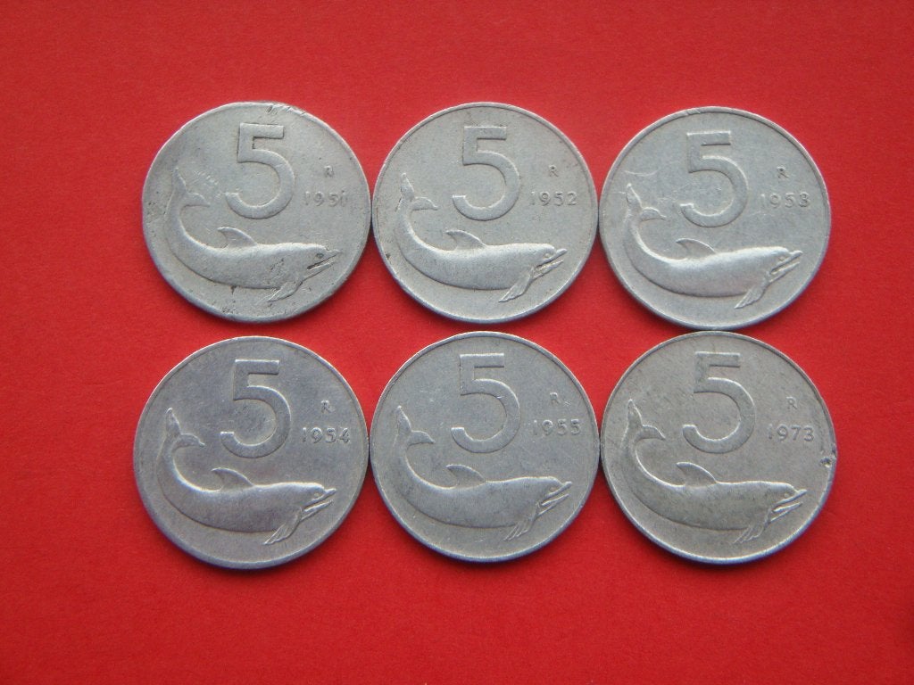 Italië setje munten 5 Lire 1951 / 1973., Verzenden, Italië, Setje