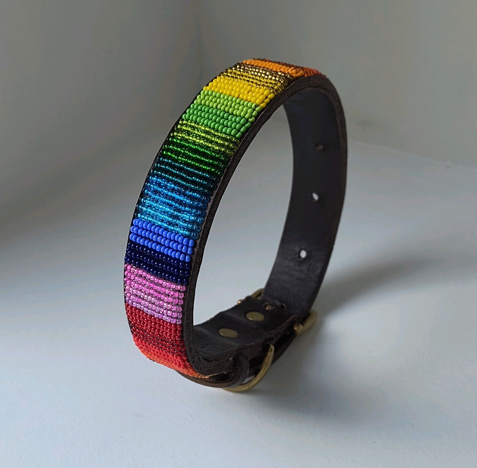 Handgemaakte leren hondenhalsband met kralen – Medium, Ophalen of Verzenden, Nieuw