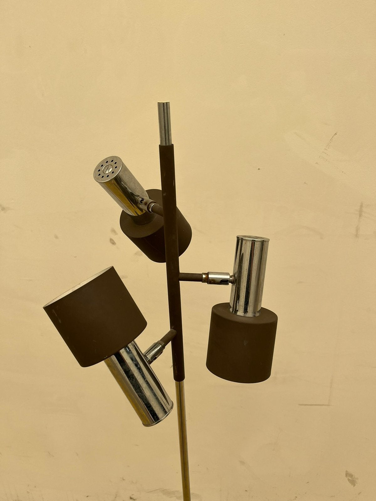 Staf Leuchten vloerlamp 3 spots bruin chroom vintage retro, Gebruikt, 100 tot 150 cm, Ophalen of Verzenden, Metaal