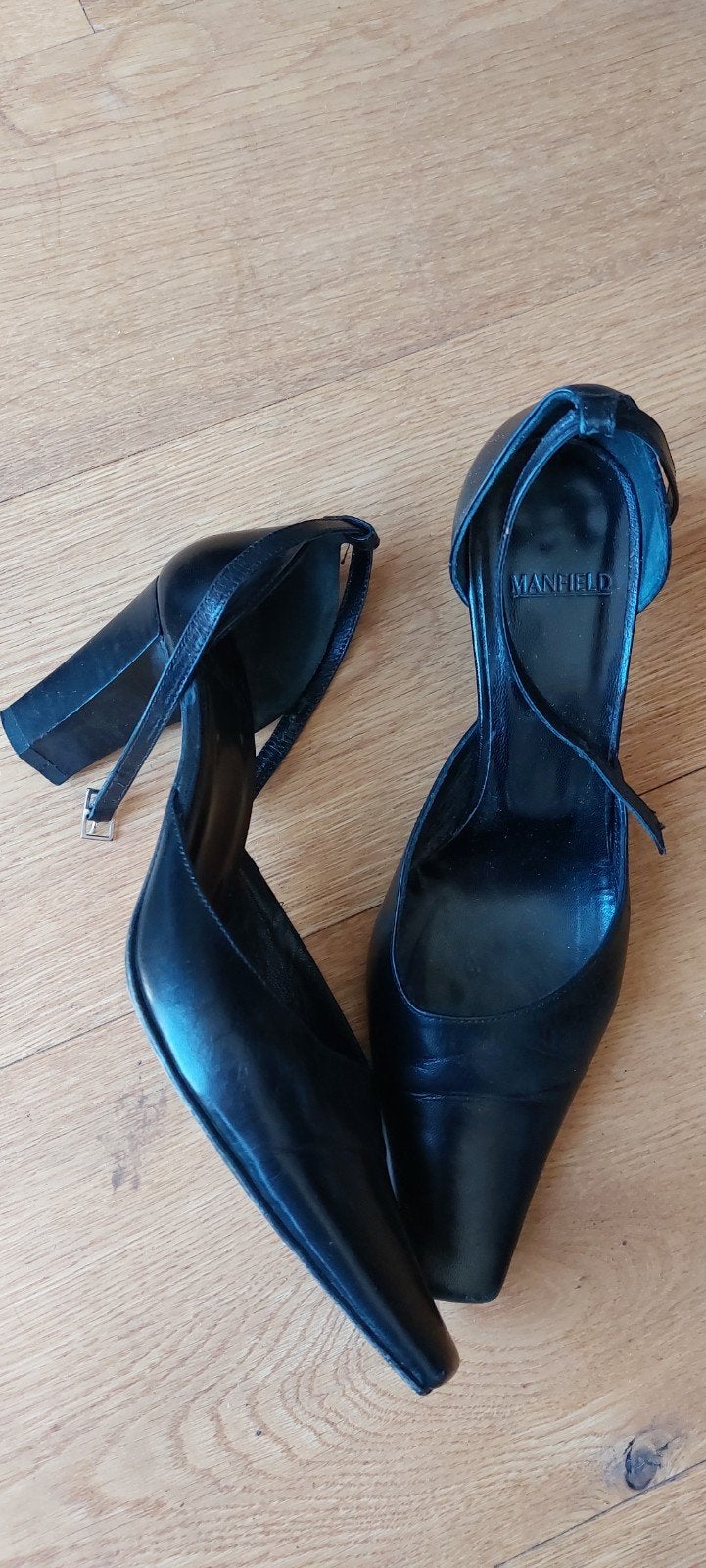 Manfield Zwarte Leren Pumps Maat 37, Pumps, Zwart, Ophalen of Verzenden, Zo goed als nieuw