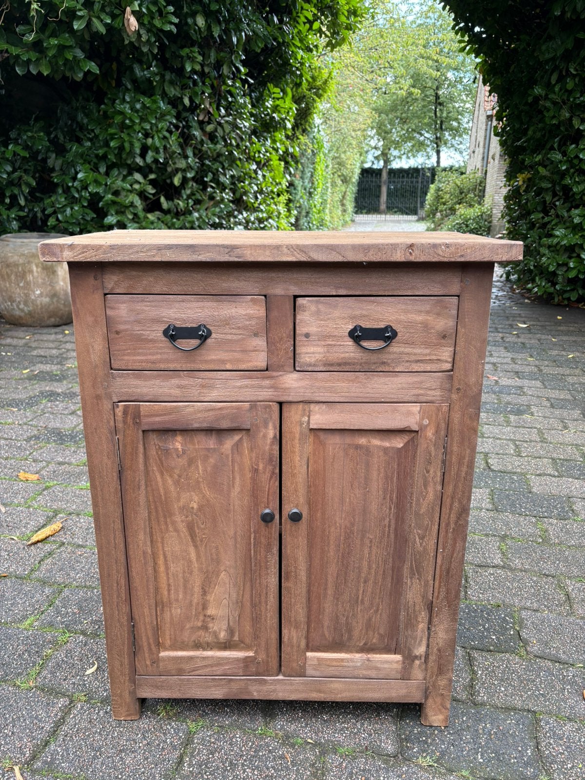 Stoere kast met 2 laden en 2 deuren - ACTIE!, Ophalen, Teakhout, Minder dan 150 cm, Nvt