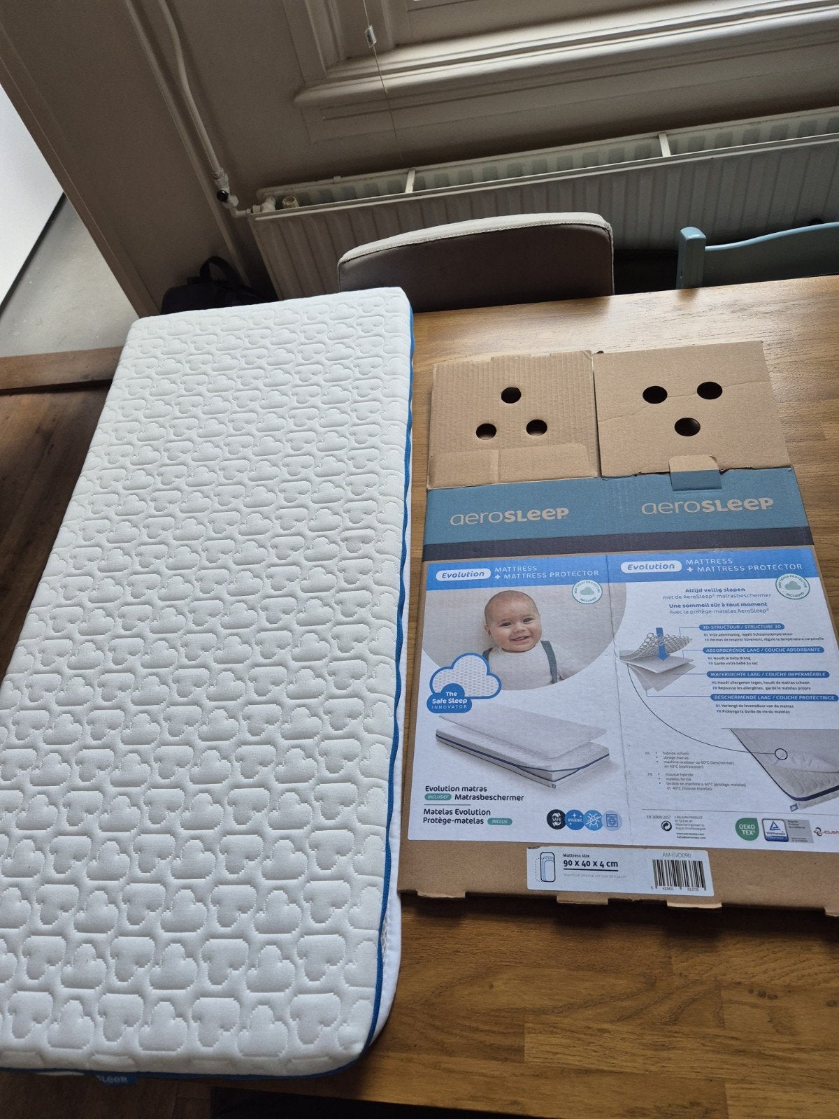 AeroSleep Evolution cosleeper matras 90x40 + nieuwe topper, Ophalen, Zo goed als nieuw, Eenpersoons, Matras