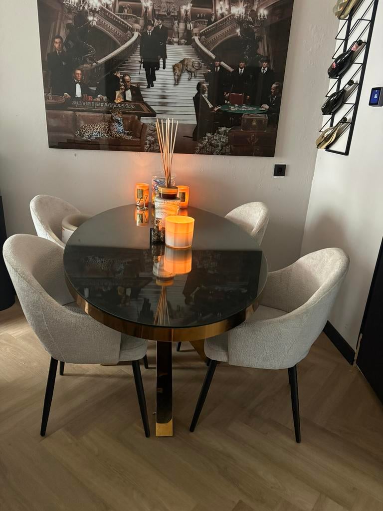 Eettafel visgraat zwart eric kusterstijl, Ophalen, Zo goed als nieuw, 4 tot 6 stoelen