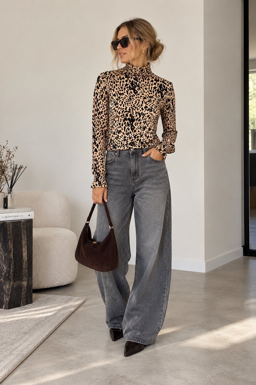 Fabienne Chapot Billy turtleneck top XS beige zwart print, Beige, Ophalen of Verzenden, Zo goed als nieuw, Fabienne Chapot