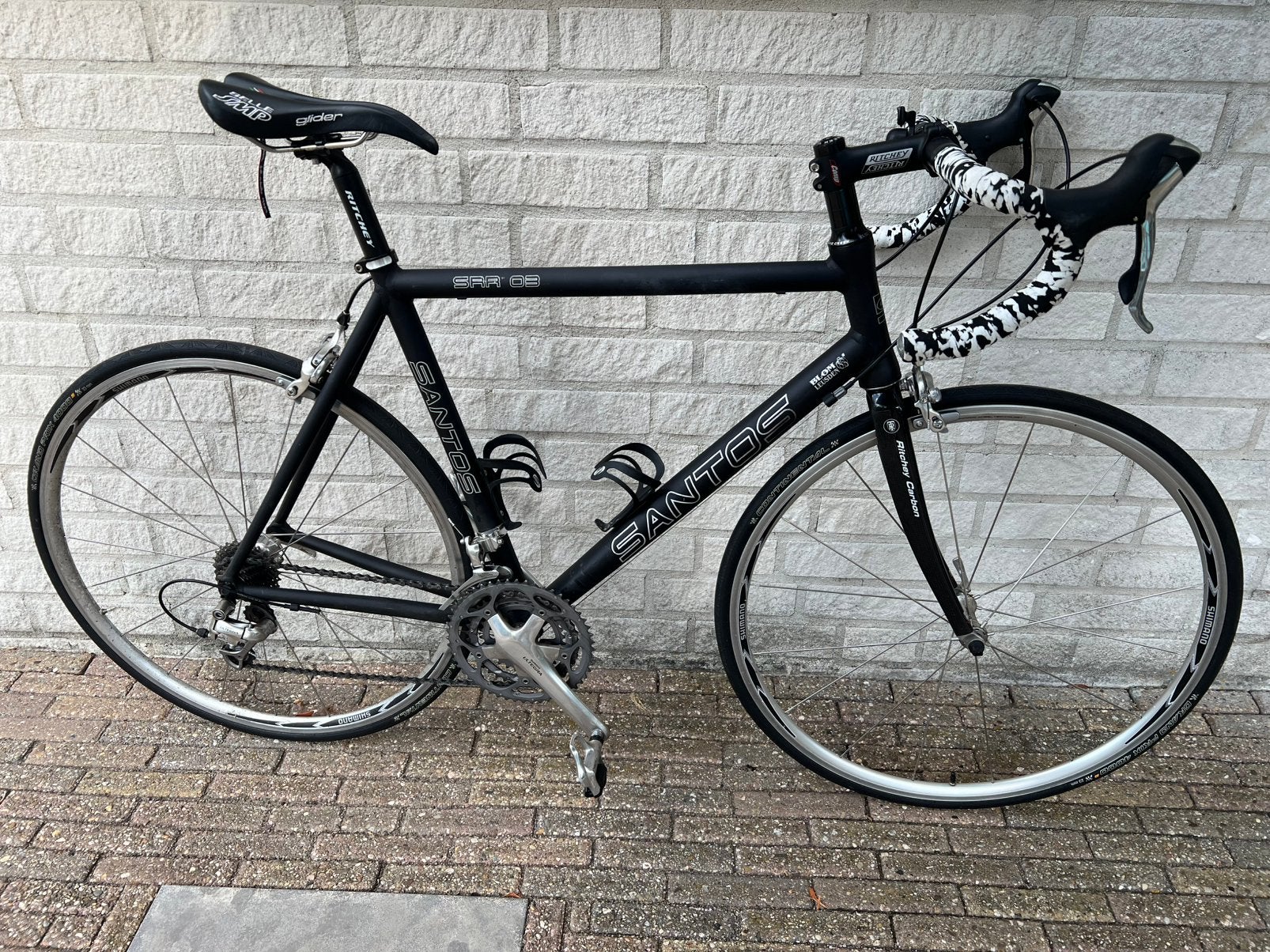 Racefiets, Santos. Mat zwart, frame 56cm, Fietsen en Brommers, Gebruikt, 26 inch, Velgrem, Meer dan 20 versnellingen