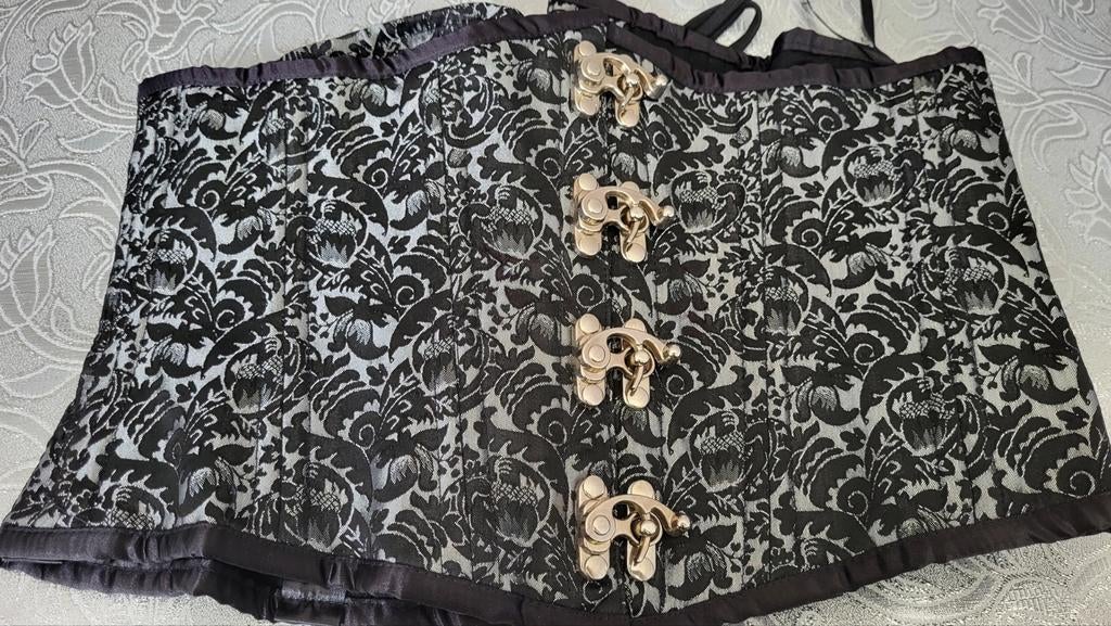 Steampunk Corset Zwart/Zilver Maat 44, xxl, Verzenden, Zwart, Maat 46/48 (XL) of groter, Nieuw