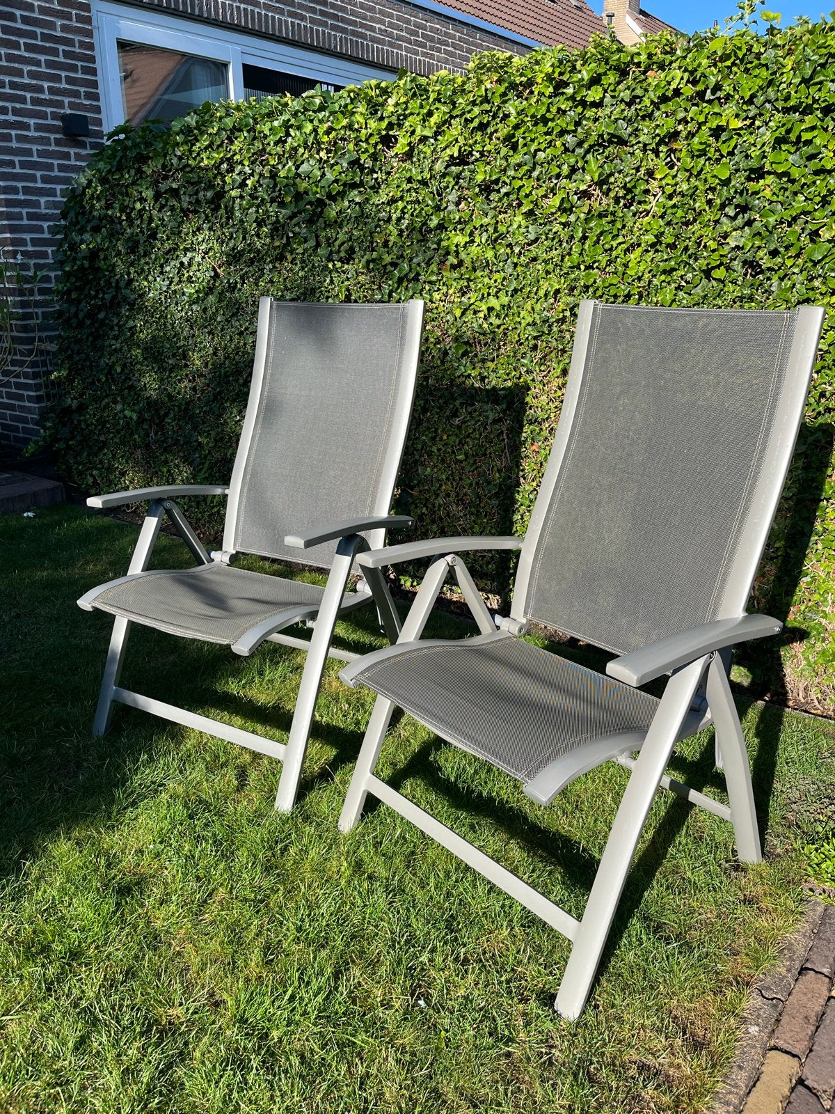 2 verstelbare tuinstoelen XL- aluminium, Tuin en Terras, Tuinstoelen, Ophalen, Zo goed als nieuw, Aluminium, Verstelbaar