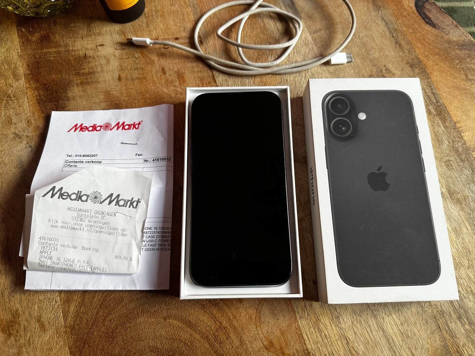 Iphone 16 Zwart Nieuwstaat 90% Batterij, Factuur, Garantie, 128 GB, Zwart, IPhone 16, Ophalen of Verzenden